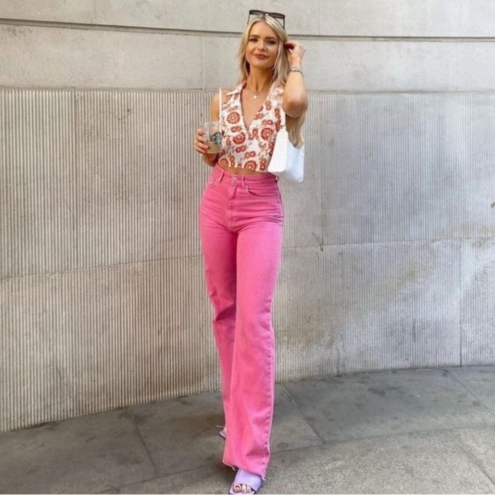 Zara Pink High Rise Full Length Jeans - Picture 4 of 5